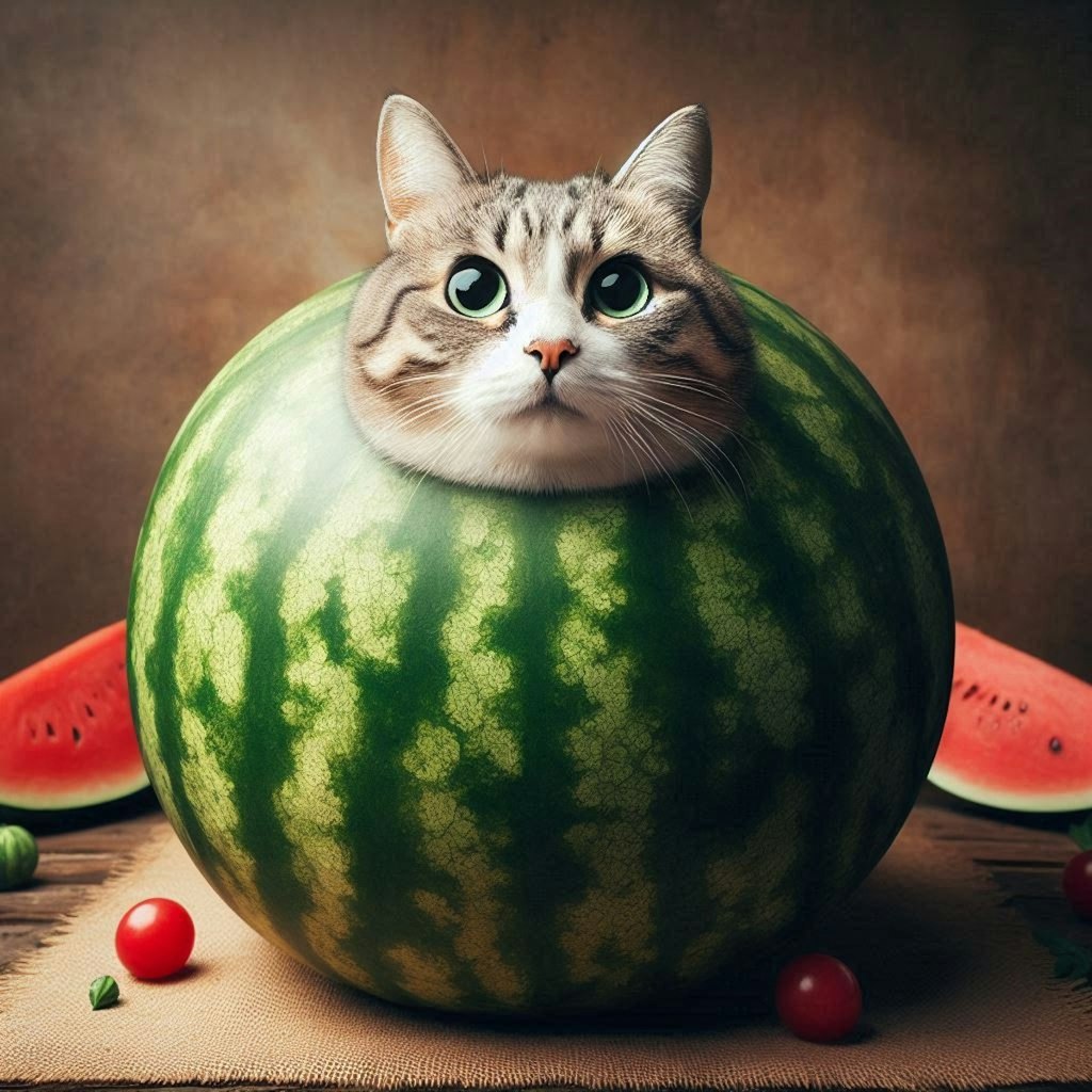 スイカと猫