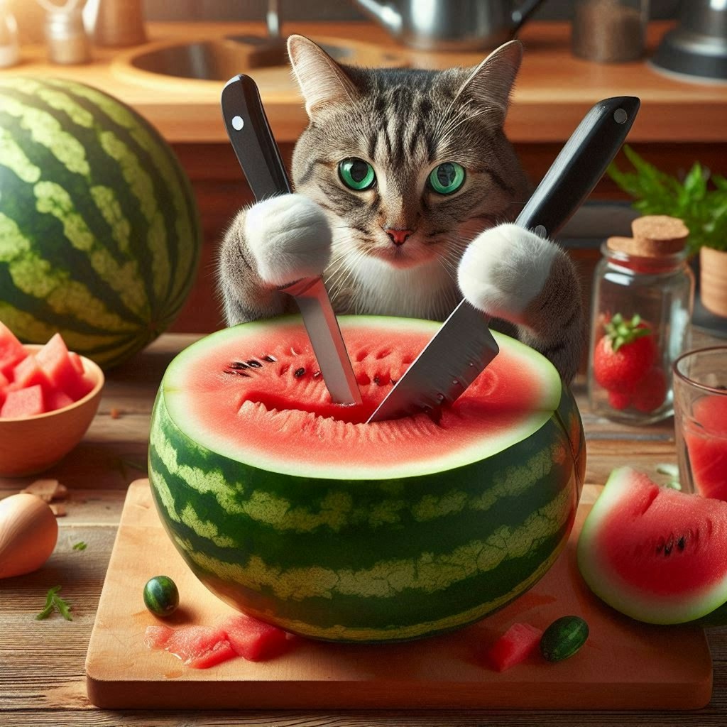 スイカと猫