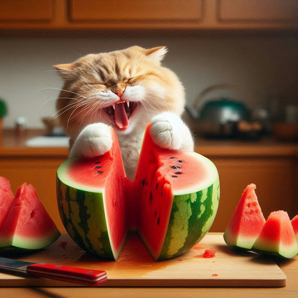 スイカと猫