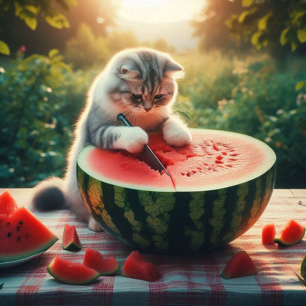 スイカと猫