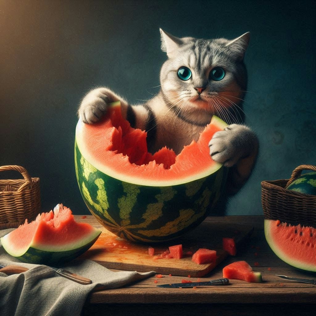 スイカと猫