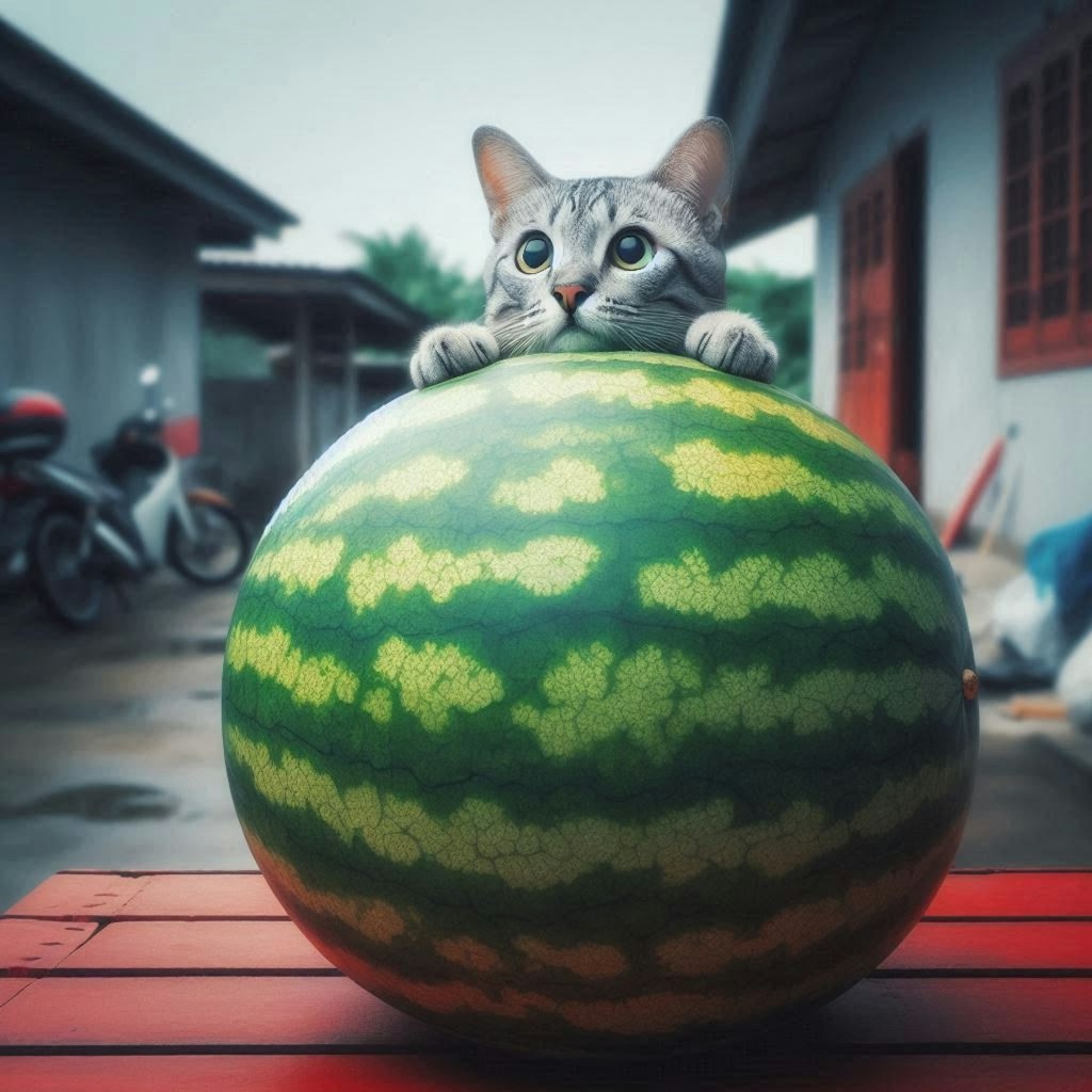 スイカと猫