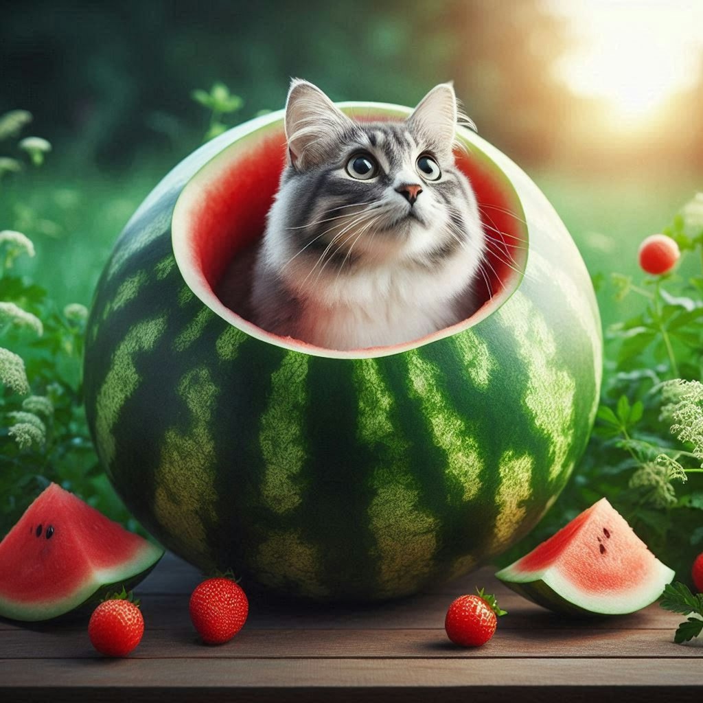 スイカと猫