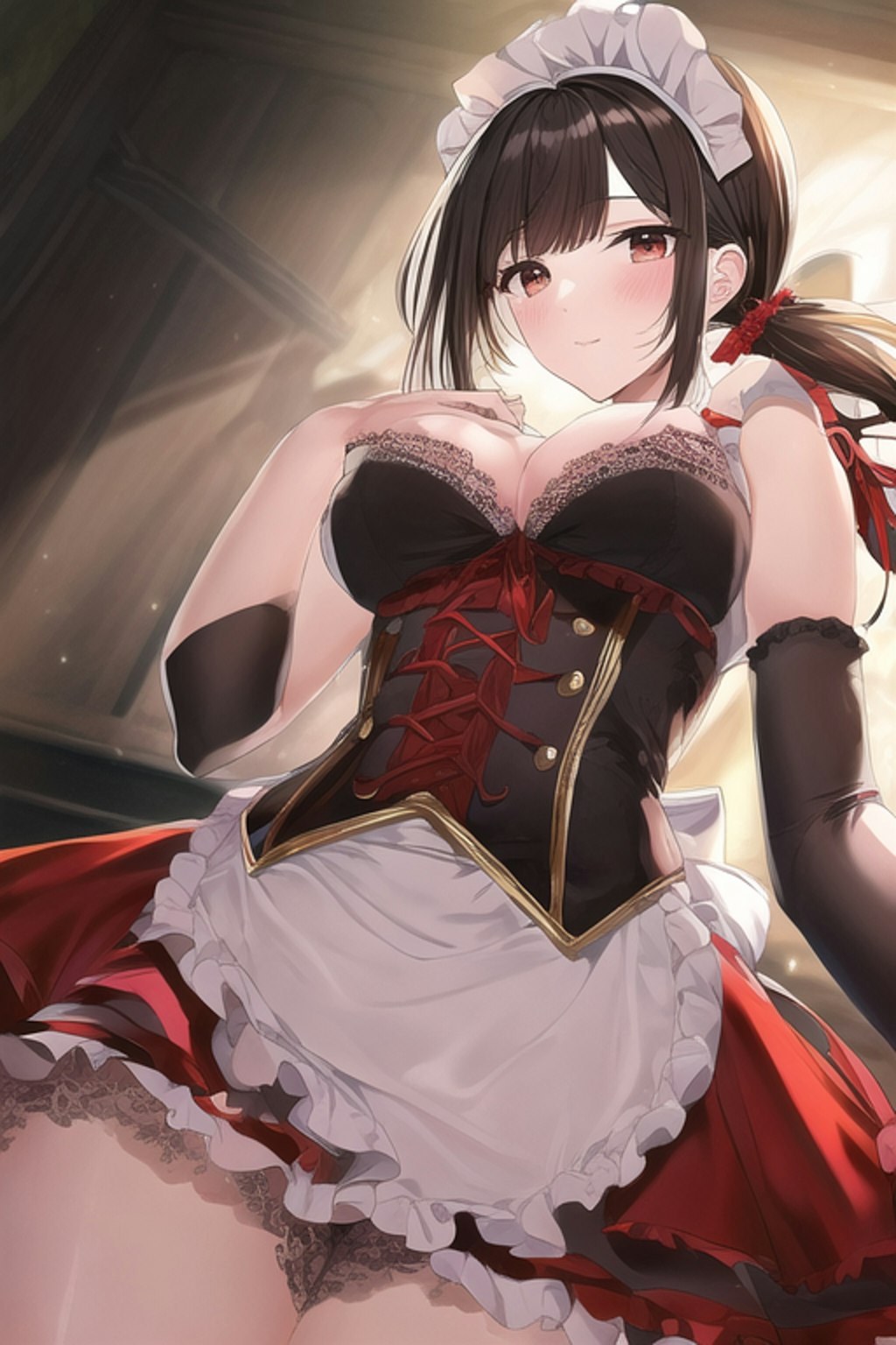 Dark Red Leather Maid