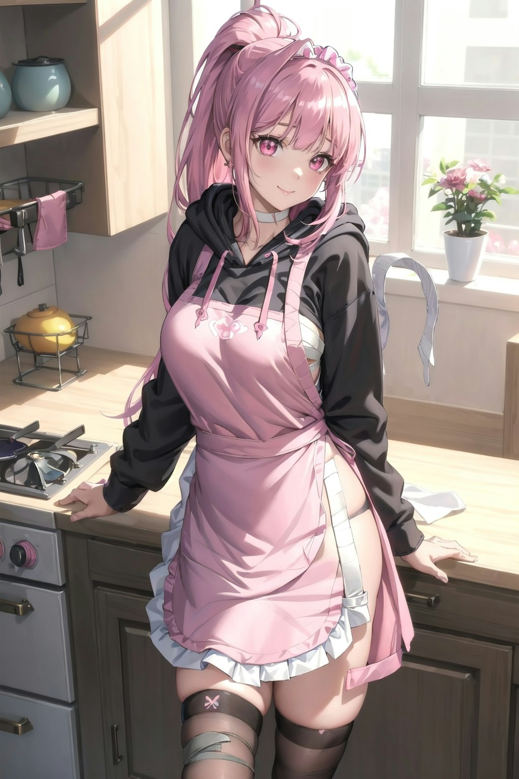 pink hair kitchen