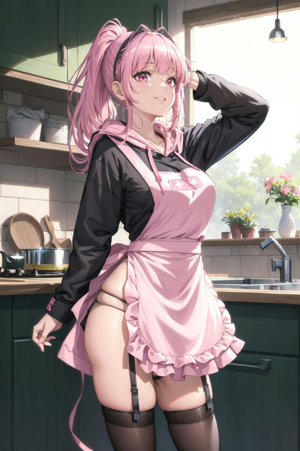 pink hair kitchen