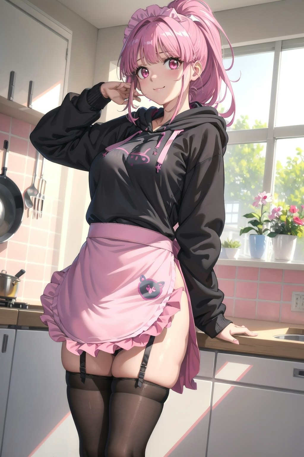 pink hair kitchen