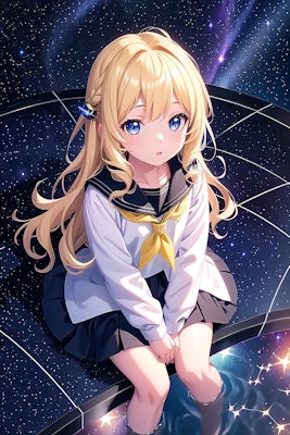 宇宙空間にて星を見上げる少女（ちちぷいちゃん）