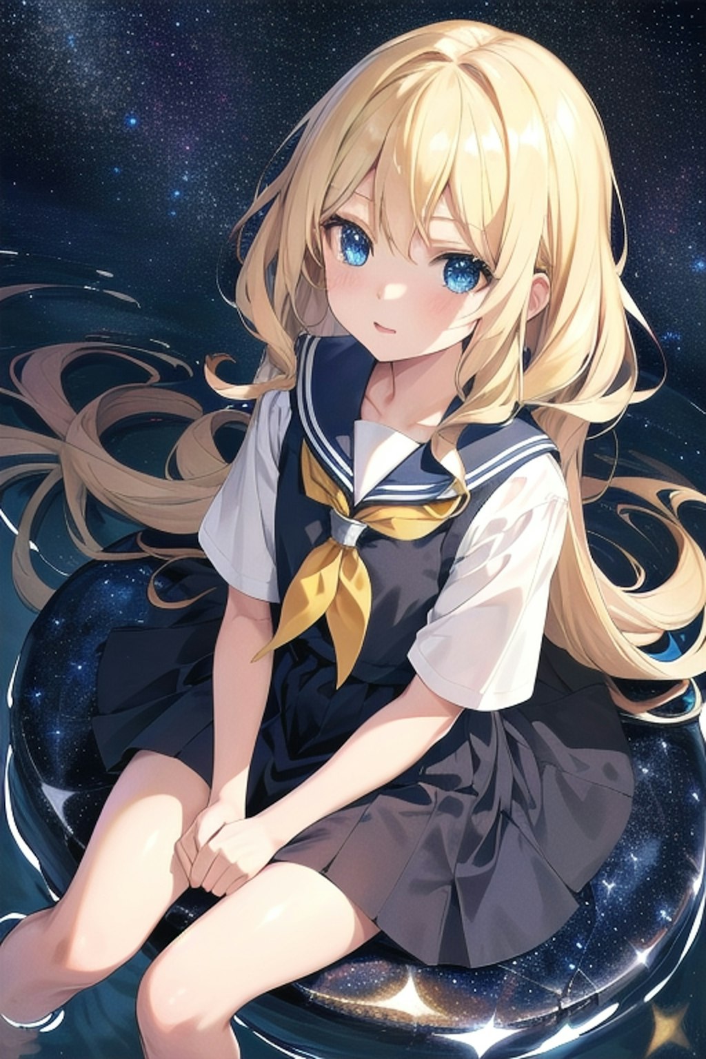 宇宙空間にて星を見上げる少女（ちちぷいちゃん）