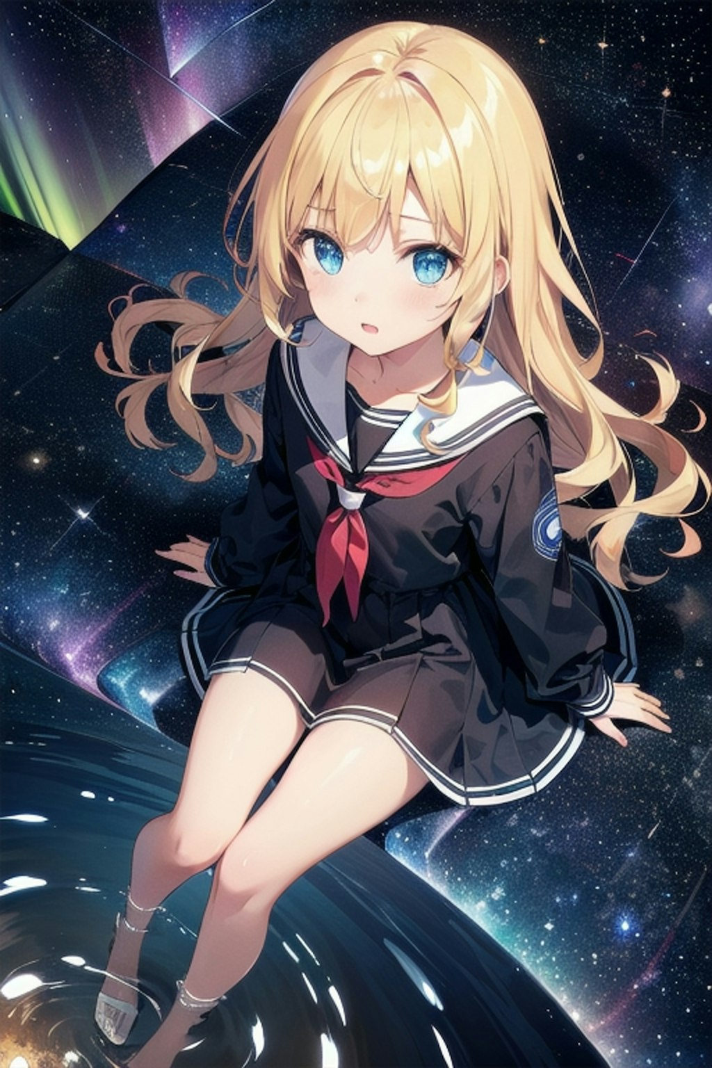 宇宙空間にて星を見上げる少女（ちちぷいちゃん）