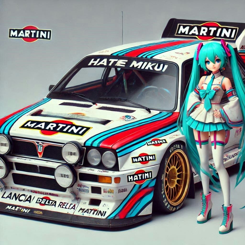 MARTINIカラーランチアデルタラリーカーと初音ミク