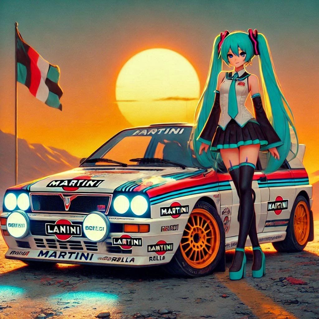 MARTINIカラーランチアデルタラリーカーと初音ミク