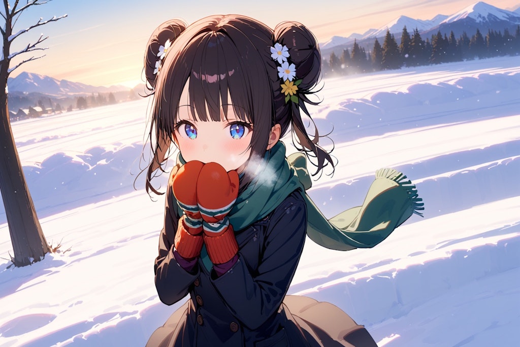 朝の雪原のおだんごちゃん🍡✨❄⛄