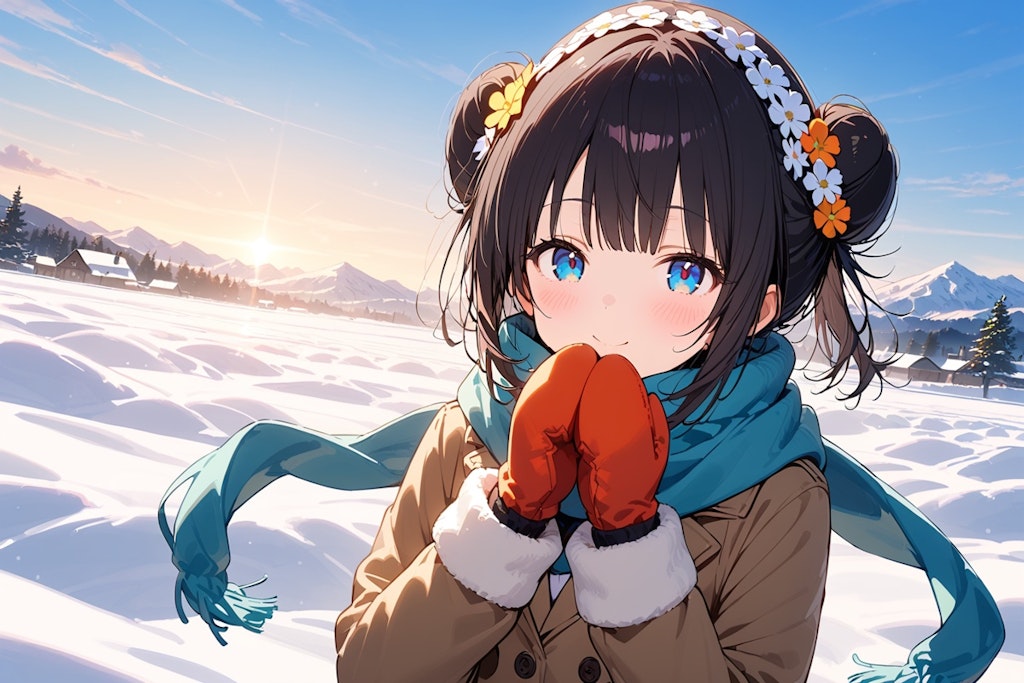 朝の雪原のおだんごちゃん🍡✨❄⛄