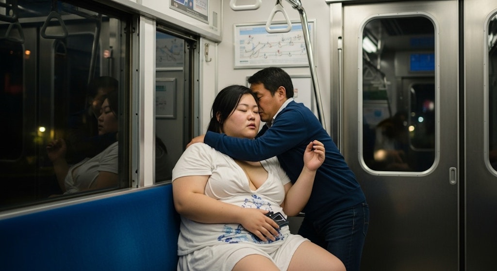 酔った巨体に介抱するふりして抱きつく男