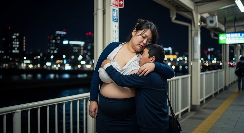 酔った巨体に介抱するふりして抱きつく男