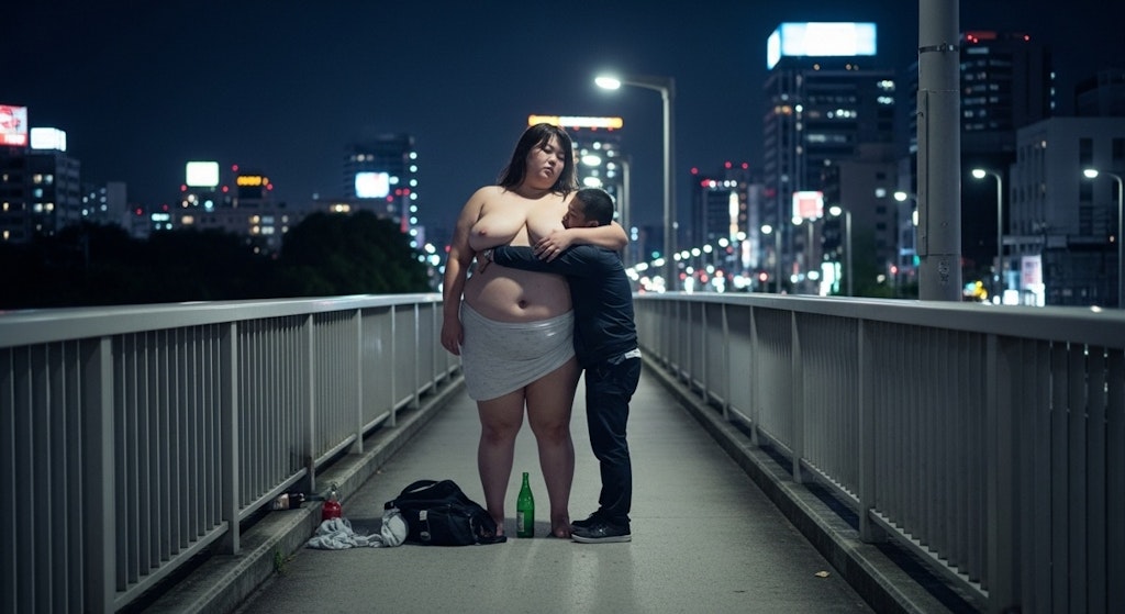酔った巨体に介抱するふりして抱きつく男