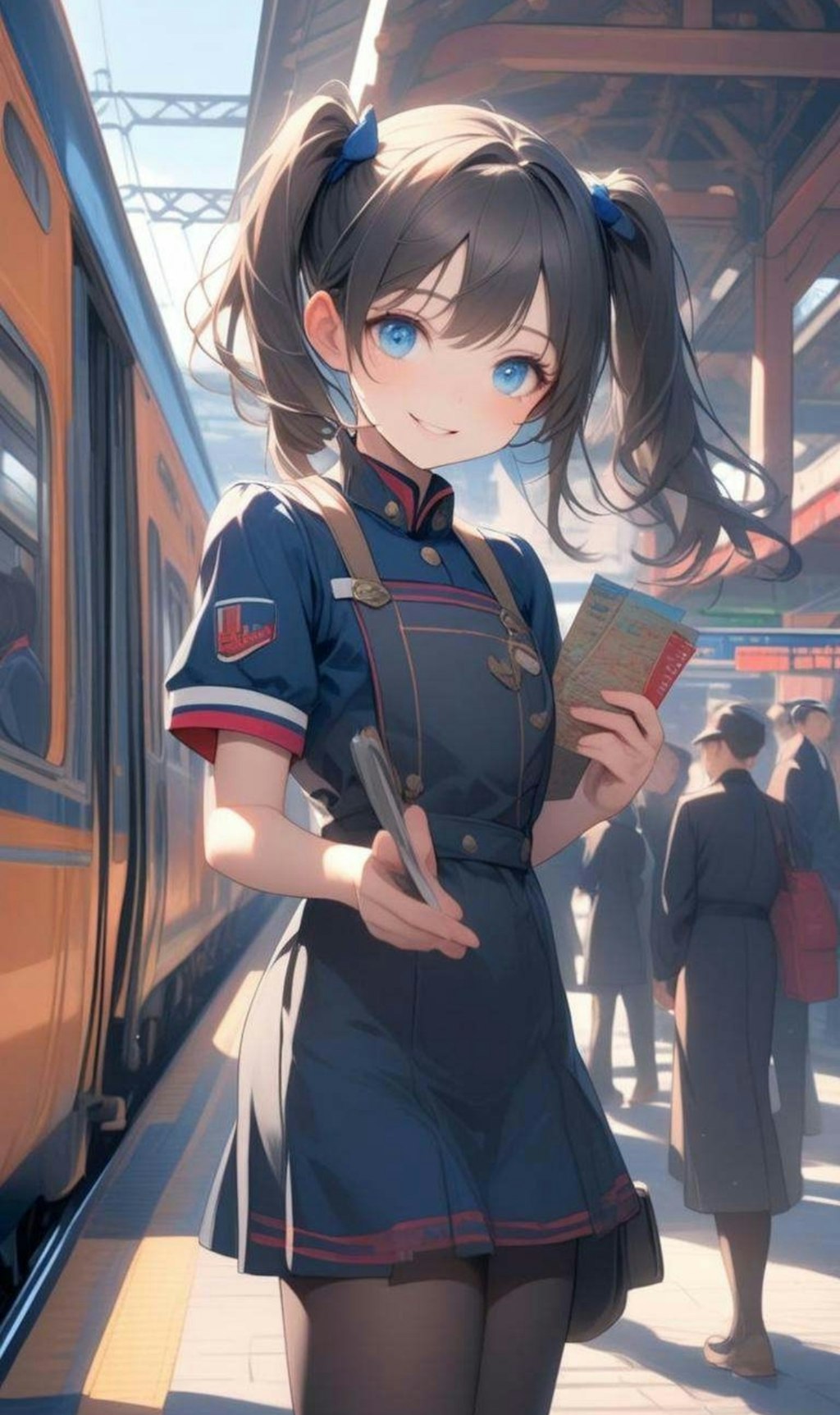 駅員として働く小さな女の子