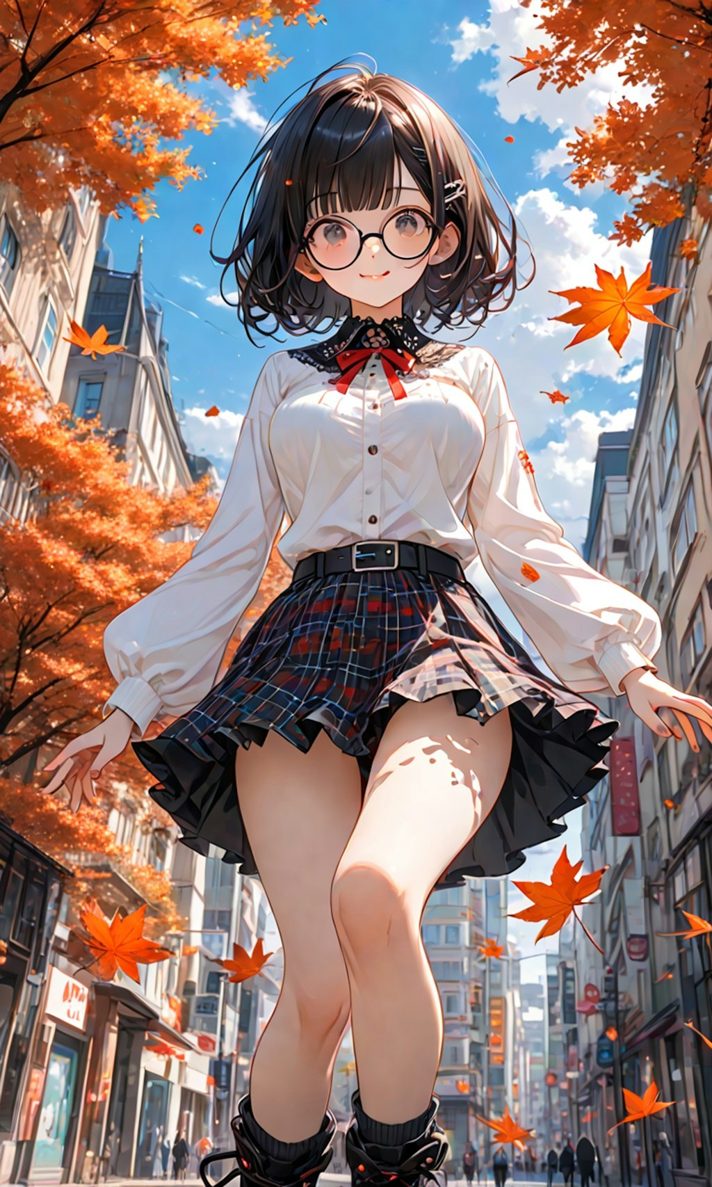 秋の紅葉と眼鏡っ娘