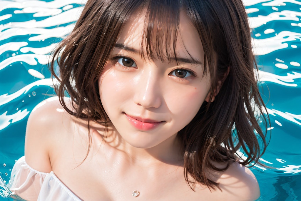 夏の海と水着の女性