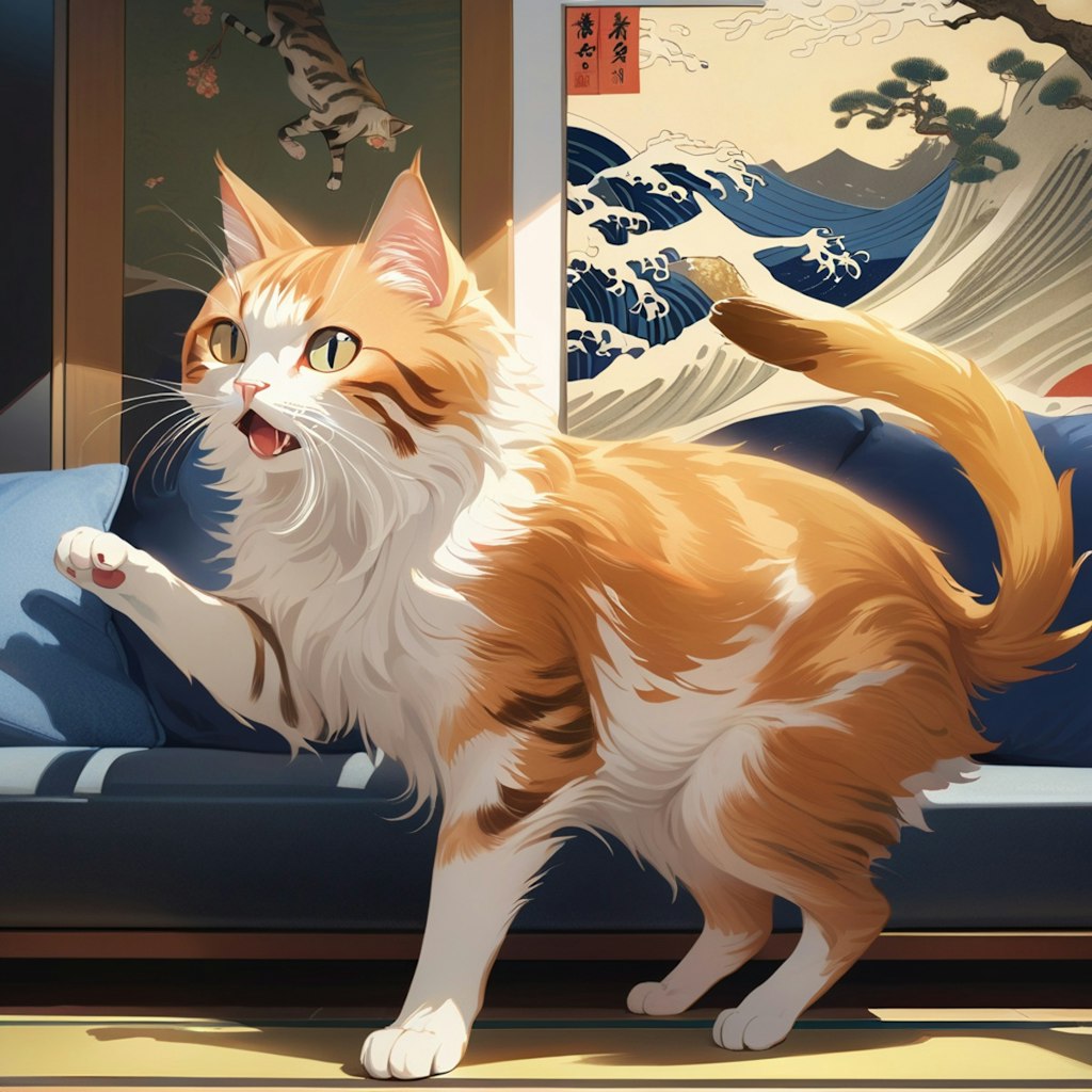 浮世絵風猫