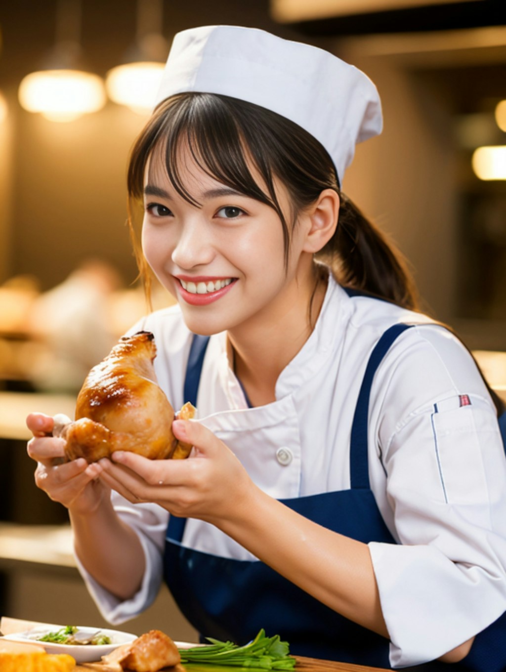 素手でチキンを食う女