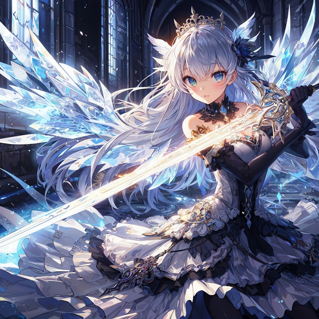 氷の羽と輝く剣