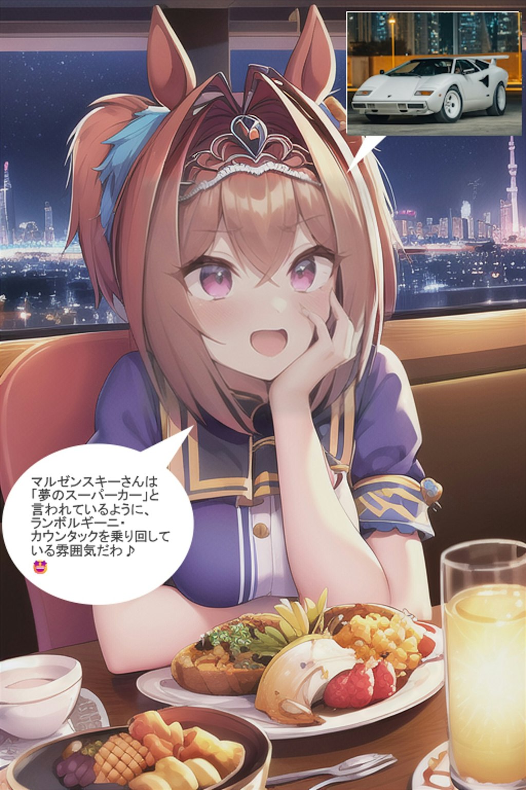 ウマ娘・ダイワスカーレット、ドバイのレストランで贅沢なキャビア料理等を頂きながら寛ぐ