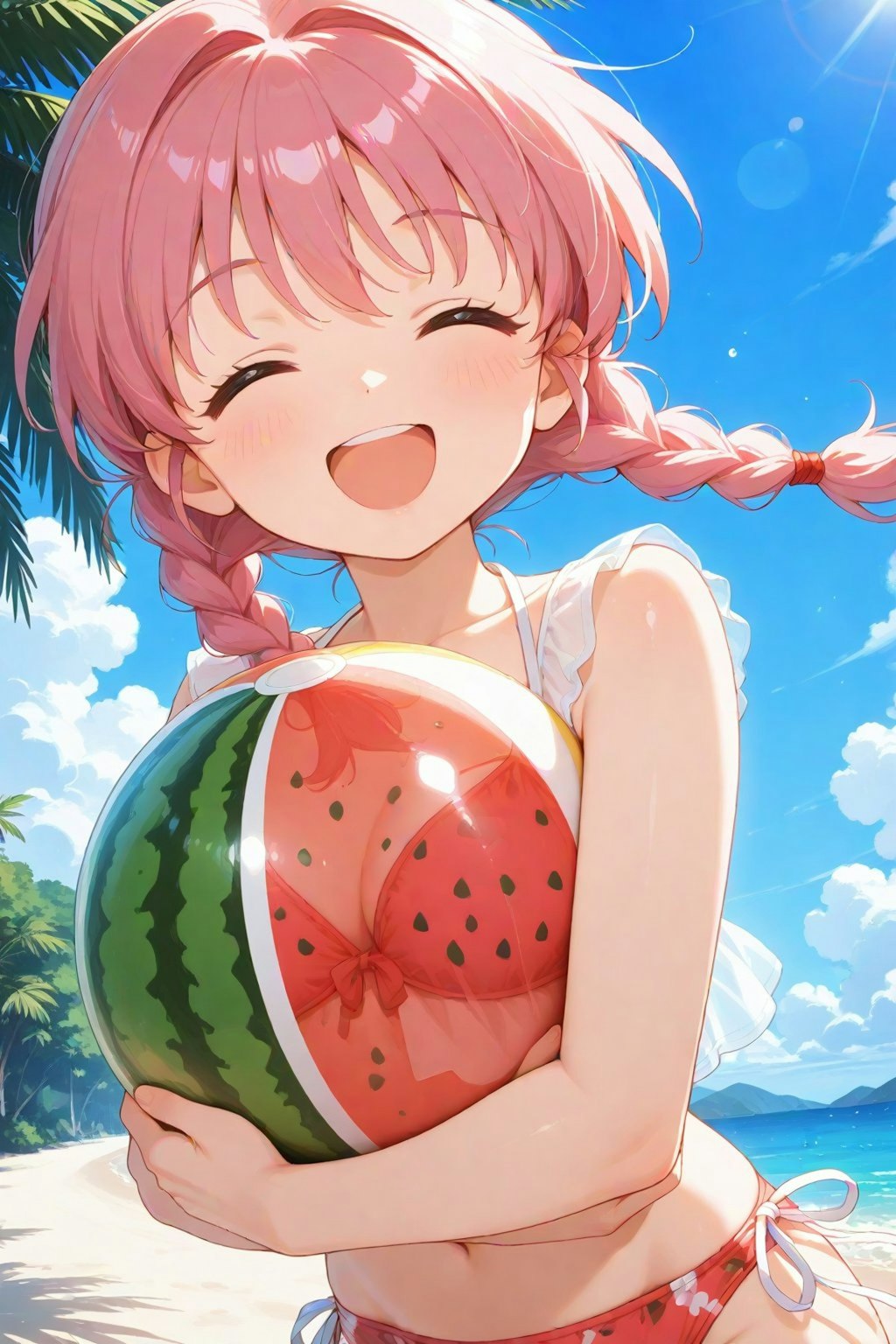 🍉スイカビキニの桃色おさげさん(*´ω｀*)