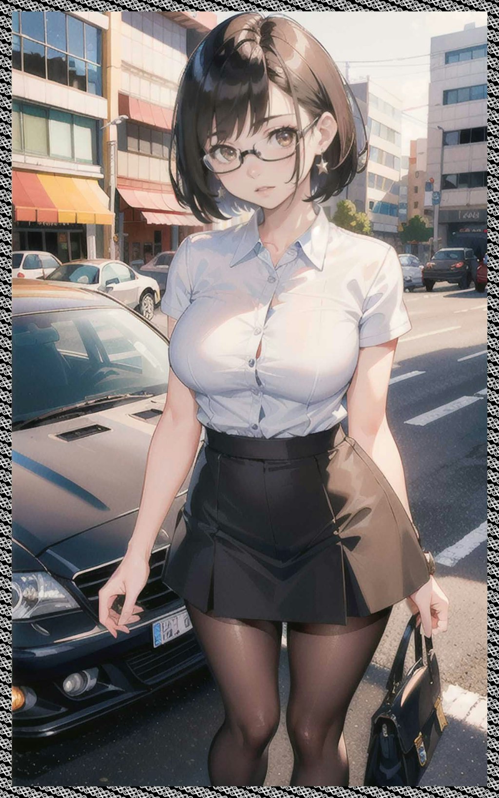 眼鏡巨乳スーツとドライブ　 Glasses big breasts suit and drive