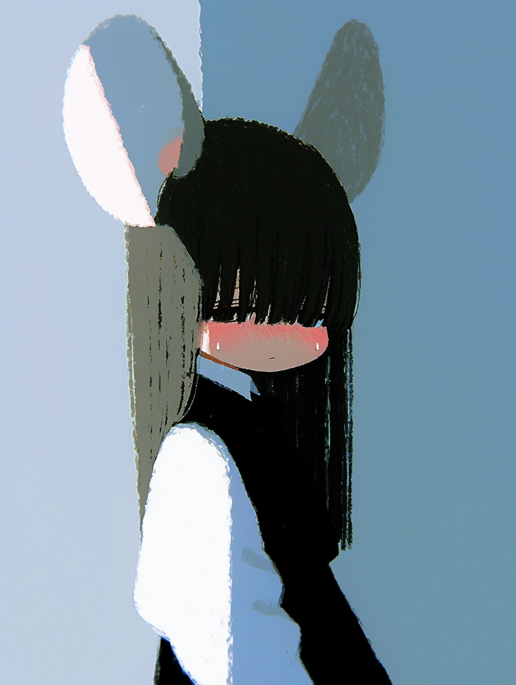 照れ×目隠れ