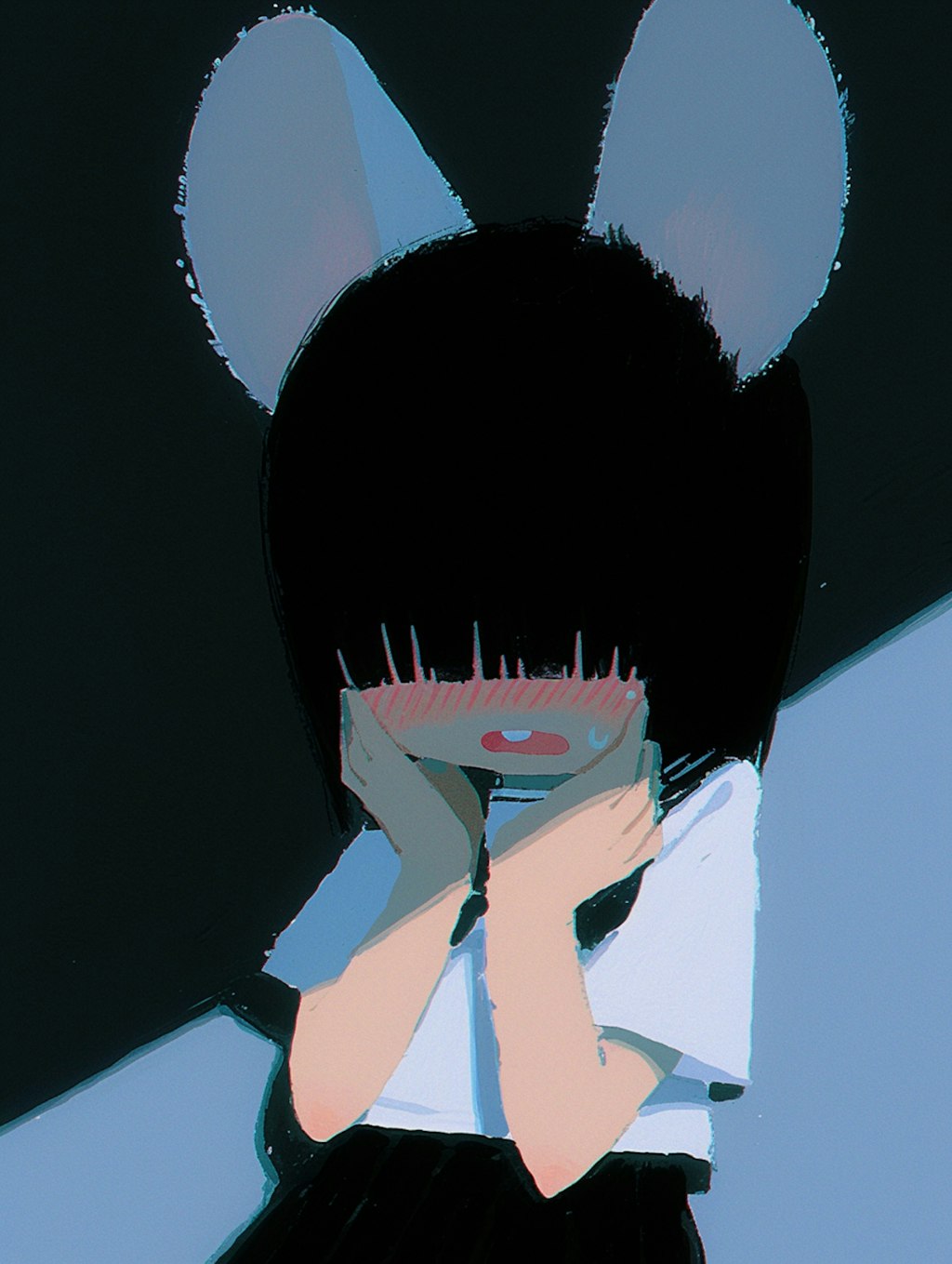 照れ×目隠れ