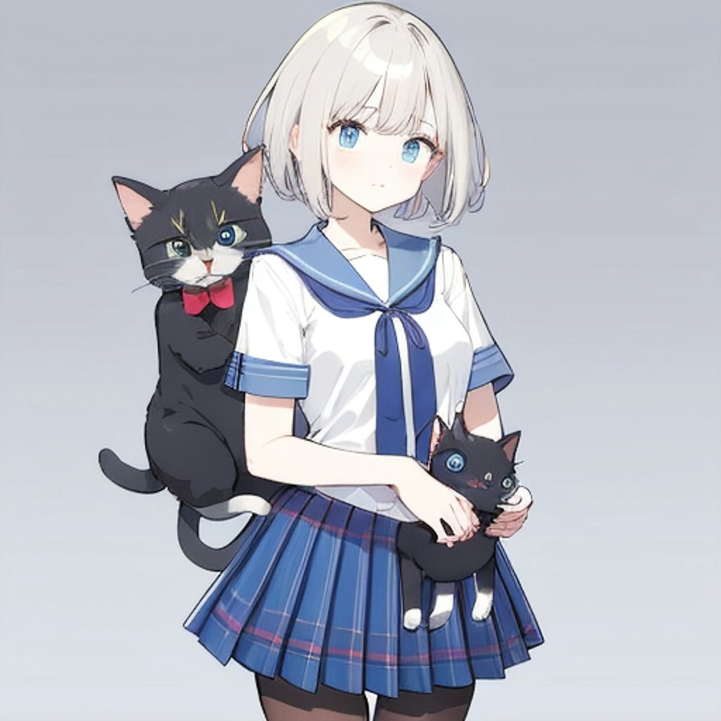 セーラー服の少女と猫