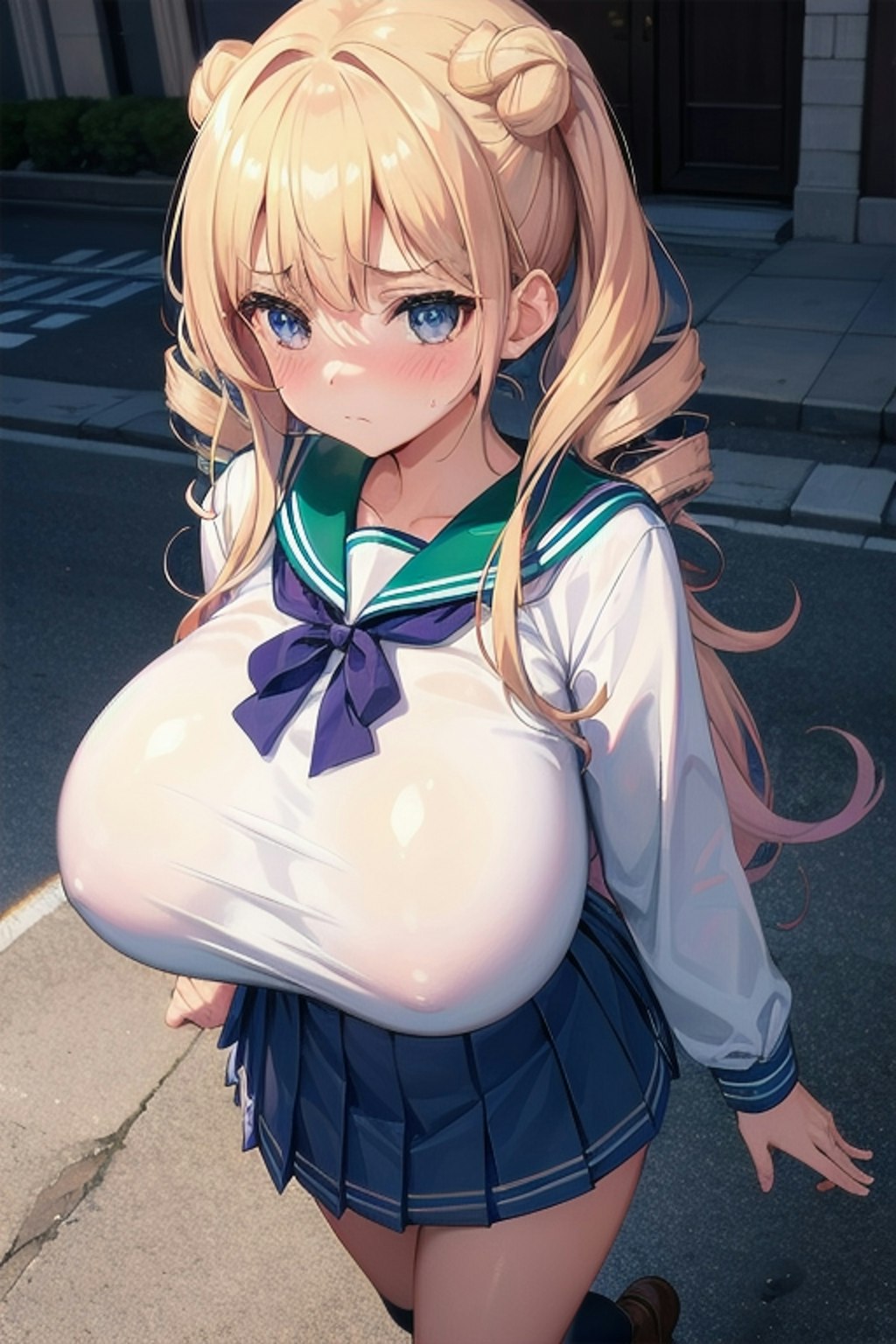 爆乳縦ロールミニスカセーラー服JK