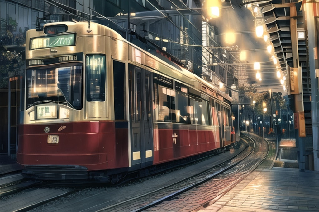 夜の路面電車