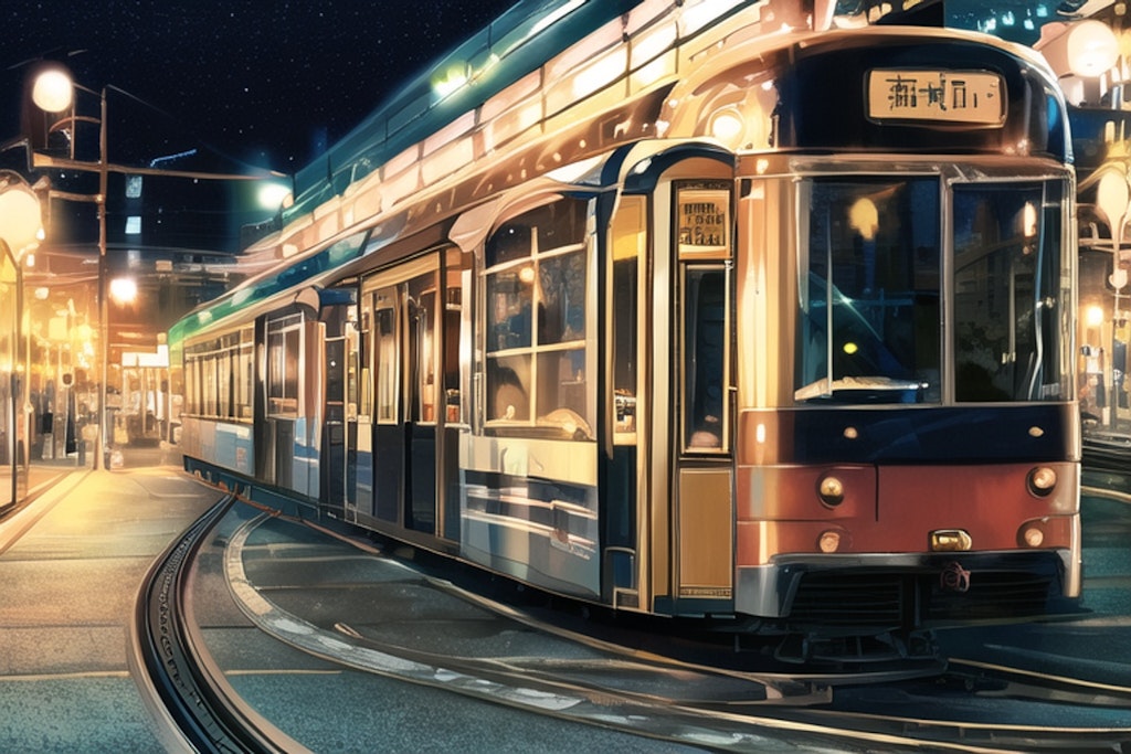 夜の路面電車