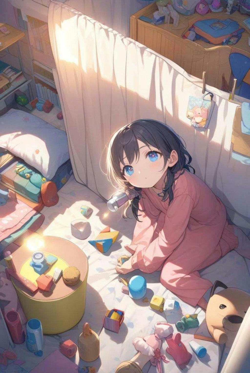 夜ふかしをする小さな女の子