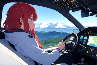 Girl piloting an airplane 3 [in anime style]