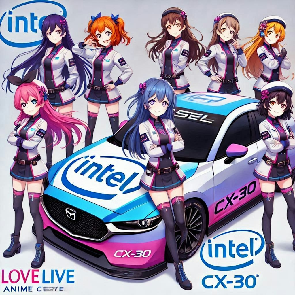 ラブライブキャラとIntelカラーマツダCX-30レーシングカー