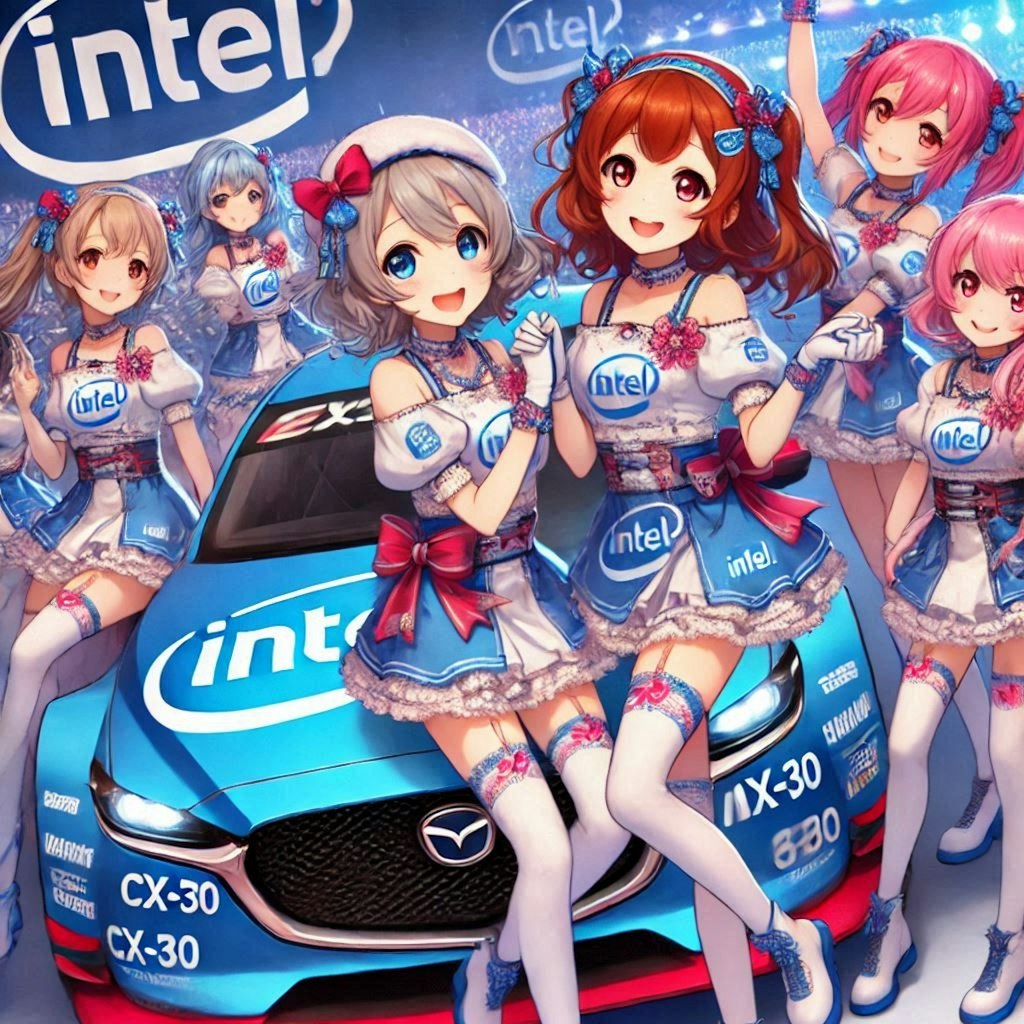 ラブライブキャラとIntelカラーマツダCX-30レーシングカー