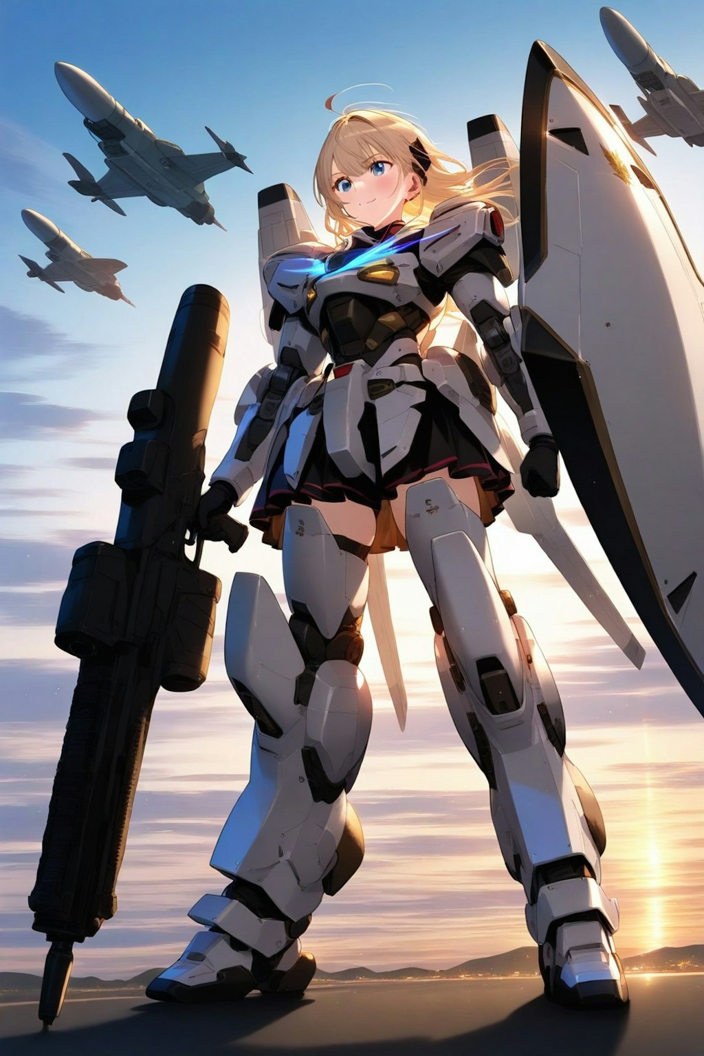 セミロングアホ毛の美少女メカ娘