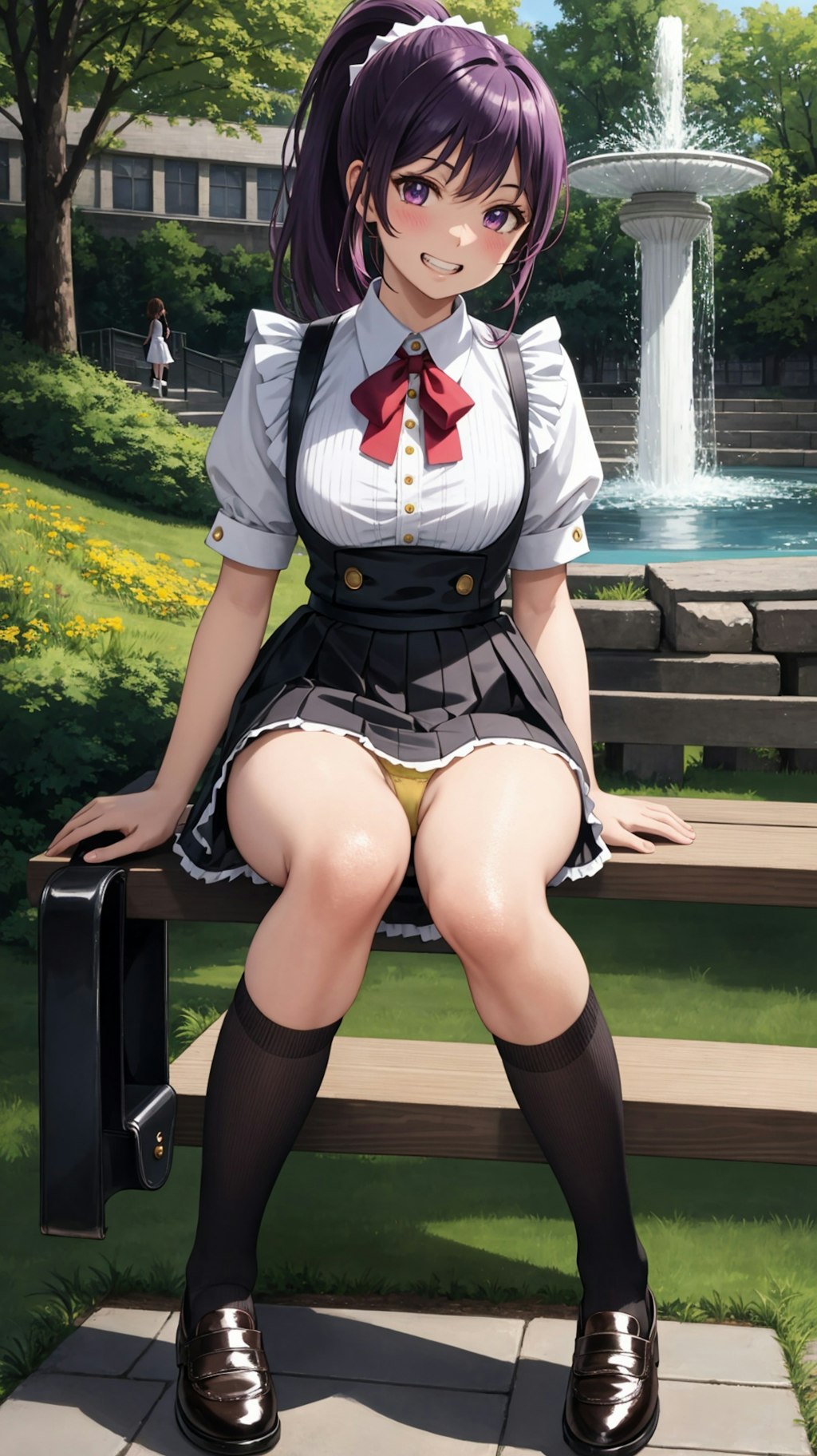 公園で一休みのミニスカメイドさん　R-15版