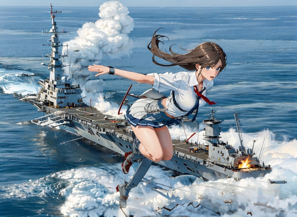 敵艦を攻撃する女子高生