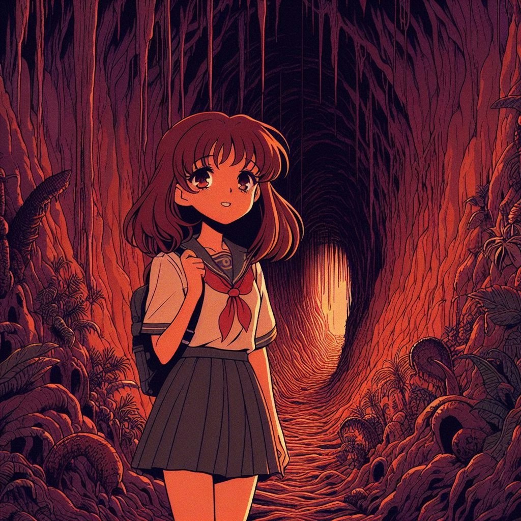 90年代アニメ女の子と洞窟探索