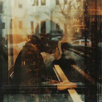 [Midjourney]窓に映るミュージシャン