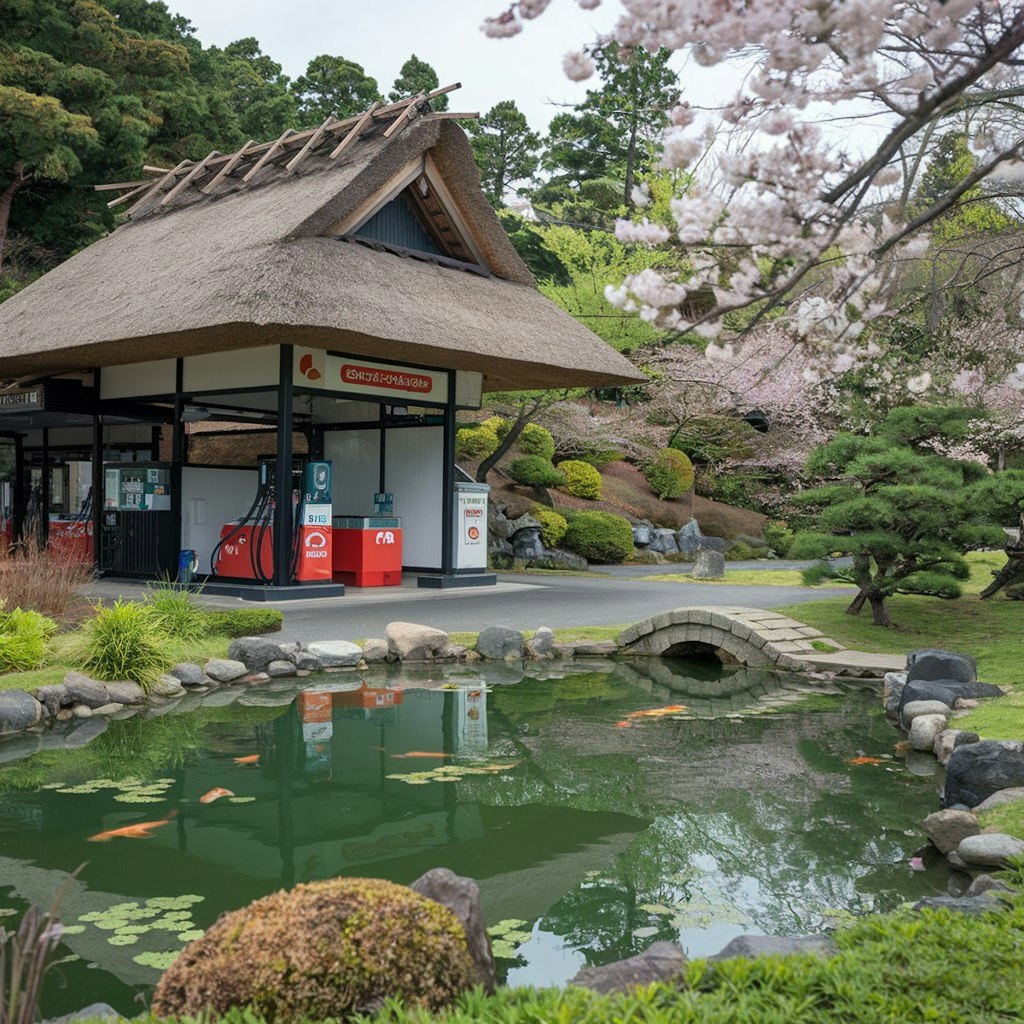 日本庭園っぽいガソリンスタンド