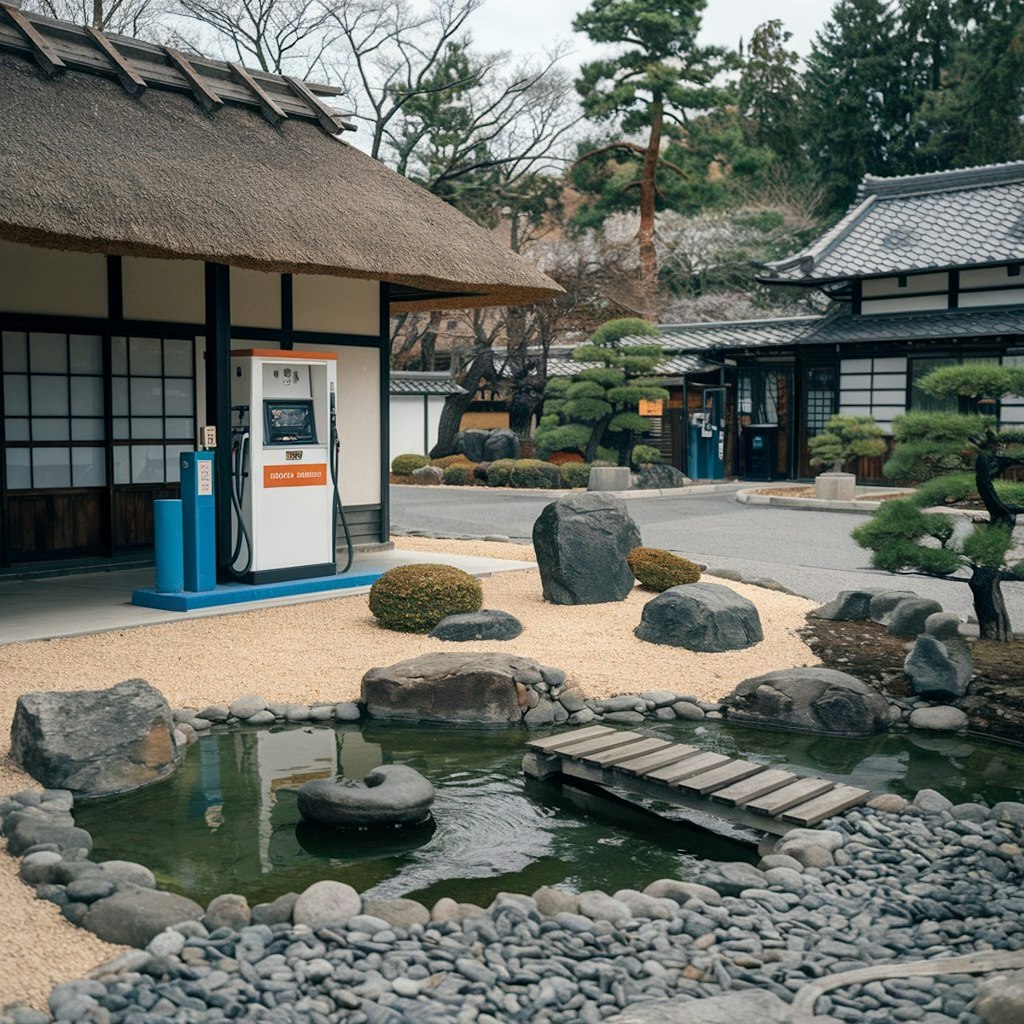 日本庭園っぽいガソリンスタンド