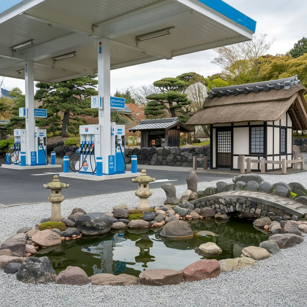 日本庭園っぽいガソリンスタンド