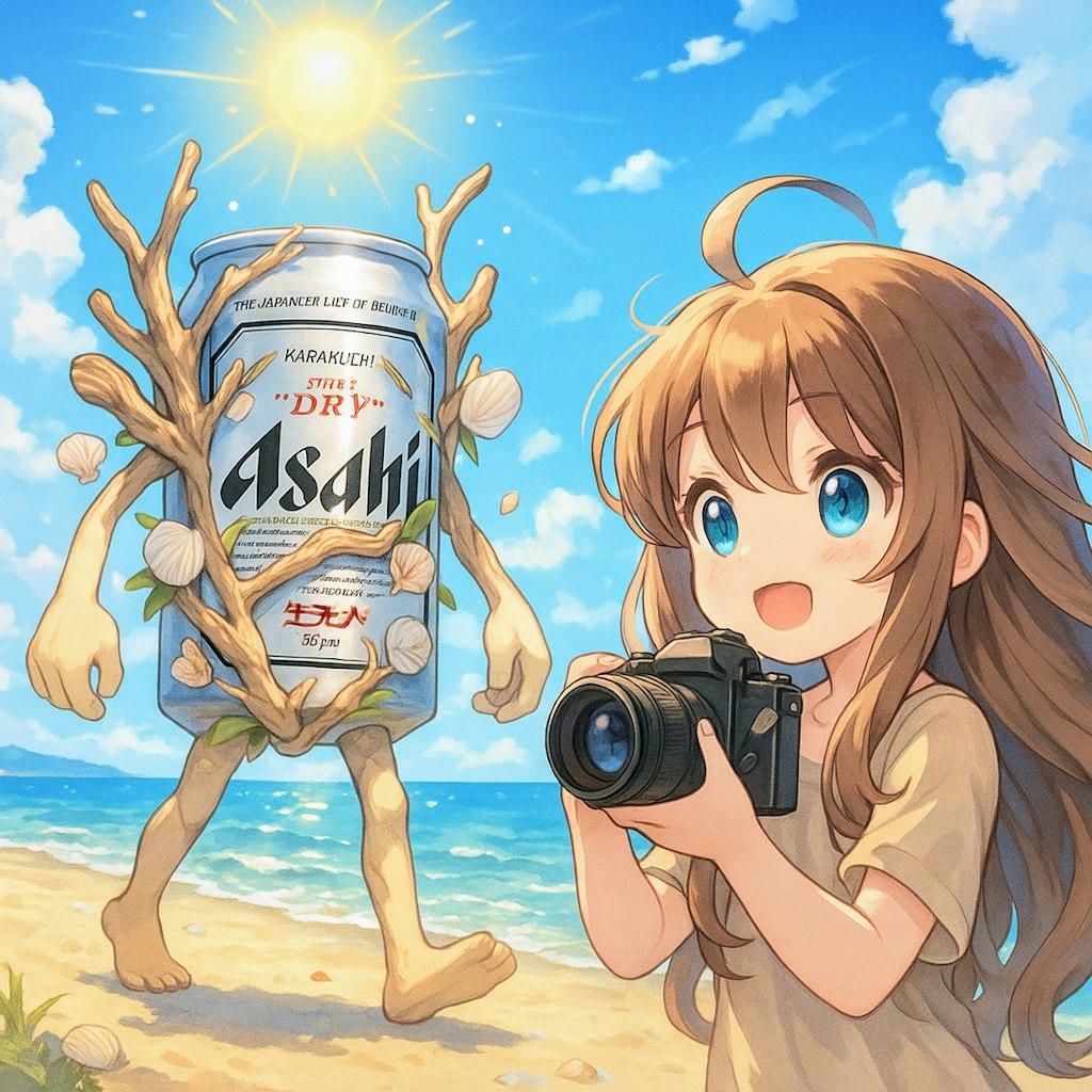 ヌーディズムなビール缶とカメラマンの小さな女の子