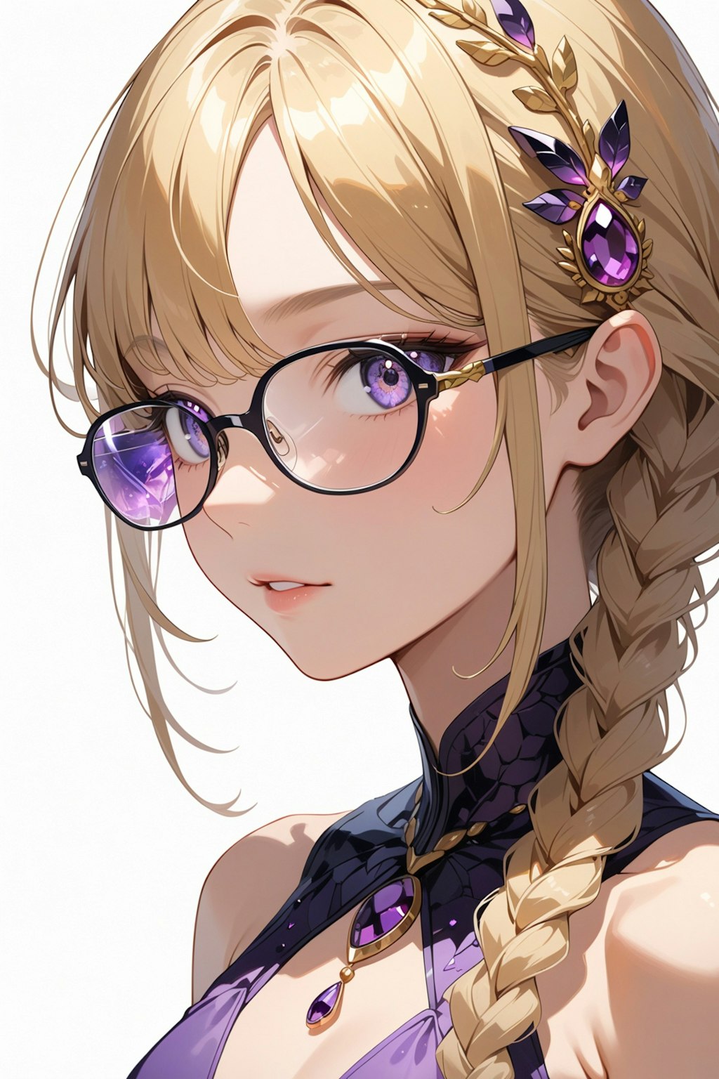 金髪眼鏡三つ編みの女の子